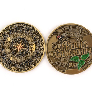 Perils of Geocaching Geocoin, Creepy Crawly Critters Geocoin, Spider Geocoin, Art Coins image 3