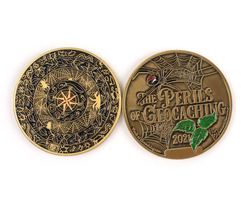 Perils of Geocaching Geocoin, Creepy Crawly Critters Geocoin, Spider Geocoin, Art Coins image 3