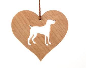 Wood Weimaraner Ornament, Heart Shaped Dog Silhouette Christmas Decoration, Dog Memorial, Maple