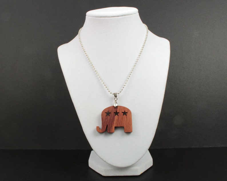 Republican Elephant Pendant, USA Election 2016 Jewelry, Political Jewelry, Get out the Vote Necklace, Republican Party Pendant, Bubinga image 5