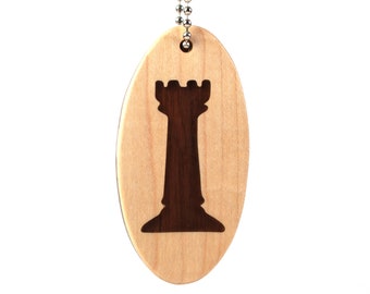 Rook Key Chain, Chess Piece Key Fob, Chess Game Piece Key Ring, Chess Castle Keychain, Chess Accessories, Walnut