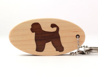 Portuguese Water Dog Key Chain, Wood Dog Breed Key Ring, Pet Memorial Key Fob, Walnut