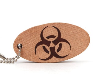 Biohazard Key Chain, Science Accessories, Medicine Key Ring, Microbiology Keychain, Wood Scroll Saw Keyring, Walnut Hand Cut