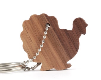 Wooden Turkey Silhouette Key Chain, Simple Outline Turkey Key Fob, Animal Silhouette Key Ring, Walnut