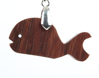 Whale Necklace, Wood Ocean Animal Pendant, Nautical Jewelry, Tiger Rosewood