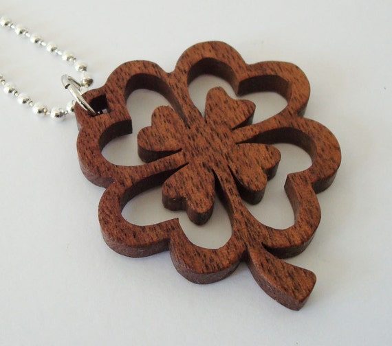 Laser cut wood Clover pendant CLOVER JEWELRY