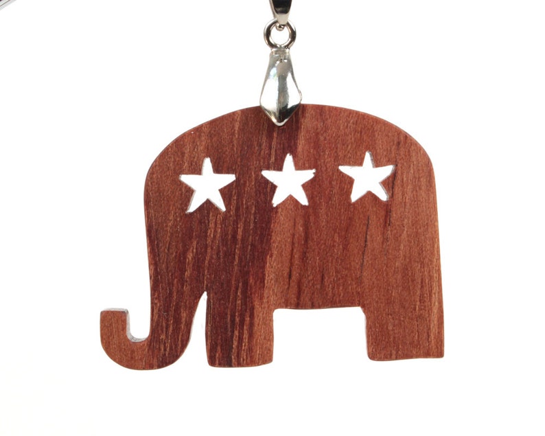 Republican Elephant Pendant, USA Election 2016 Jewelry, Political Jewelry, Get out the Vote Necklace, Republican Party Pendant, Bubinga image 3