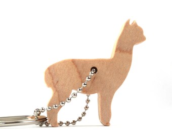 Alpaca Silhouette Key Chain, Wood Scroll Saw Farm Animal Key Ring, Llama Key Fob, Maple