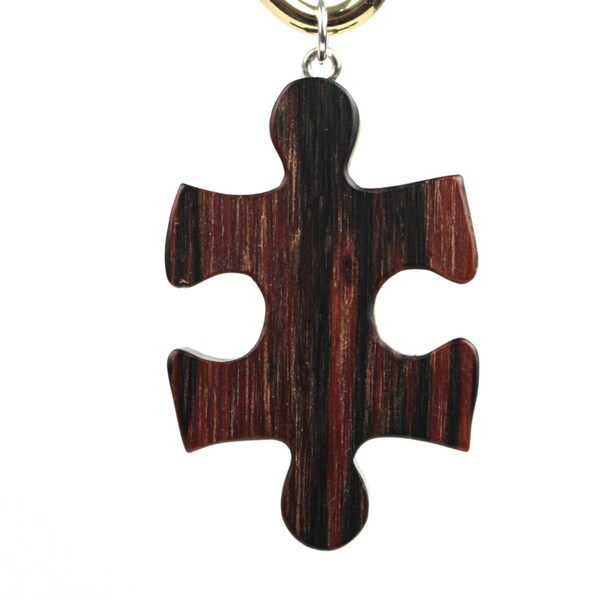 Jigsaw Puzzle Piece Pendant Necklace, Wooden Puzzle Jewelry, Scroll Saw Hand Cut, Tiger Rosewood