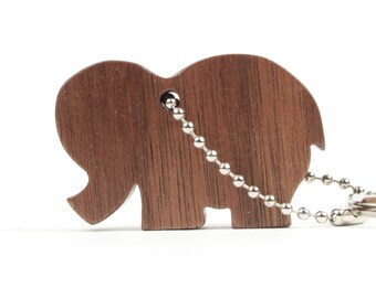 Elephant Key Chain, Wood African Animal Keychain, Elephant Key Ring, Wild Animal Key Fob, Walnut