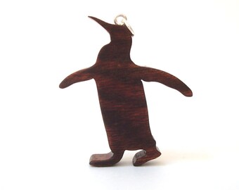 Wood Penguin Pendant Necklace Chechen Hand Cut Animal Jewelry Scroll Saw