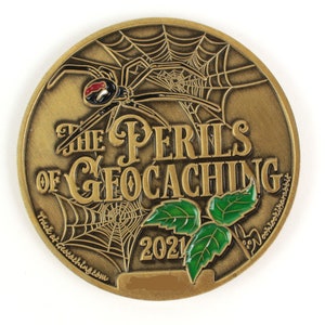 Perils of Geocaching Geocoin, Creepy Crawly Critters Geocoin, Spider Geocoin, Art Coins image 2