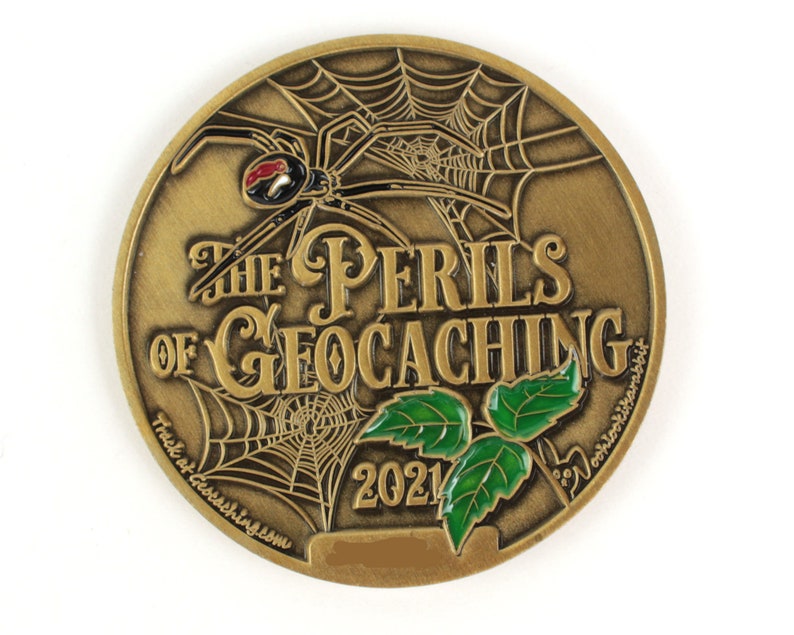 Perils of Geocaching Geocoin, Creepy Crawly Critters Geocoin, Spider Geocoin, Art Coins image 2