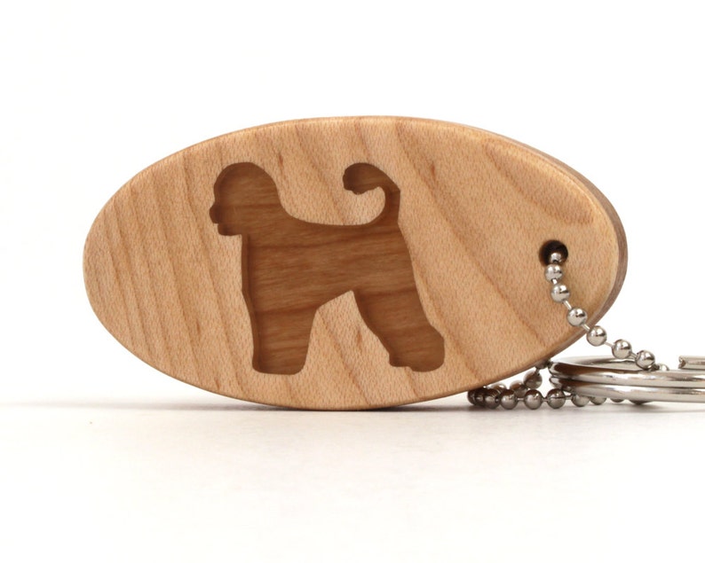 Portuguese Water Dog Key Chain Wood Pet Key Fob Wooden Dog Breed Key Ring Water Dog Accessories Scroll Saw Dog Key Chain Cherry image 3