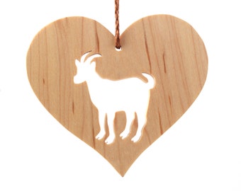Goat Ornament, Wood Heart Shaped Farm Animal Decoration, Christmas Goat Decoration, Country Life, Maple