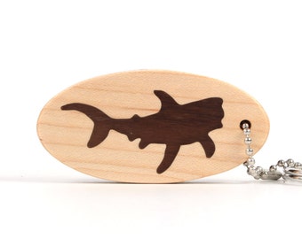 Tiger Shark Accessory, Scroll Saw Shark Keychain, Wood Shark Key Fob, Wooden Nautical Key Chain, Ocean Animal Key Ring, Walnut