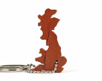 Wooden Great Britain Key Chain UK Silhouette United Kingdom Country Key Ring Cherry