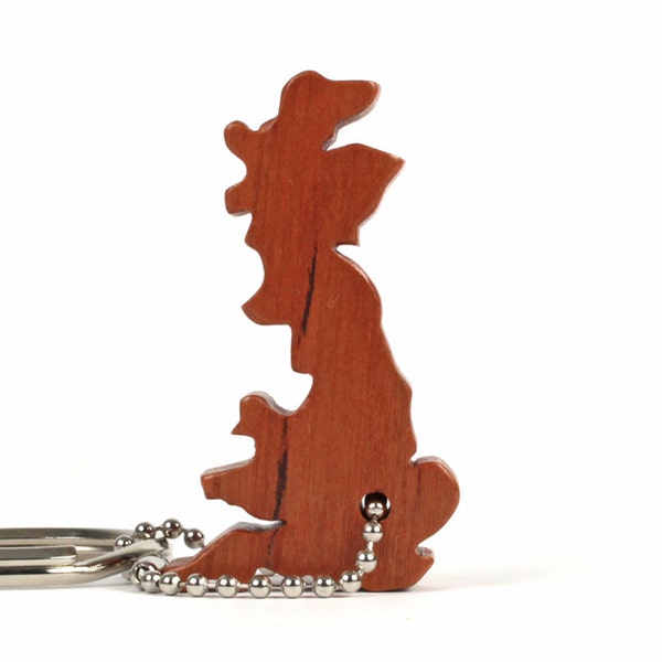 Wooden Great Britain Key Chain UK Silhouette United Kingdom Country Key Ring Cherry