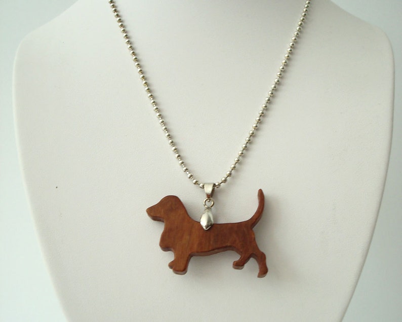 Basset Hound Dog Necklace Hand Cut Wood Pendant Scroll Saw Etsy