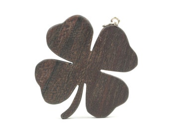 Wood Four Leaf Clover Necklace, St. Patrick's Day Pendant, Good Luck Jewelry