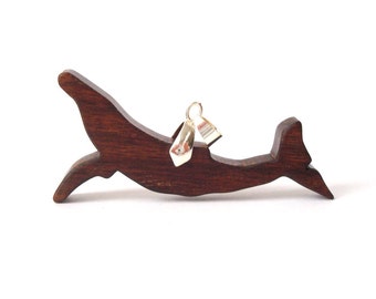 Whale Necklace Ocean Nautical Sea Scroll Saw Wood Animal Pendant Mexican Ebony Hand Cut