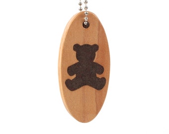 Teddy Bear Key Chain, Wood Country Home Key Fob, Teddy Bear Accessory, Oak