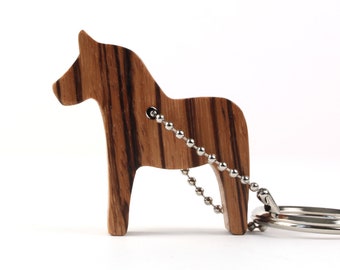 Horse Key Chain, Wood Animal Silhouette Key Fob,  Zebra Key Ring, Swedish Dala Horse, Farm Animal Accessories, zebrawood