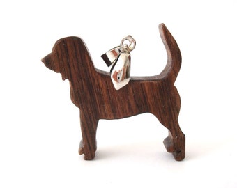Bloodhound Dog Necklace Wood Scroll Saw Walnut Hand Cut Pendant