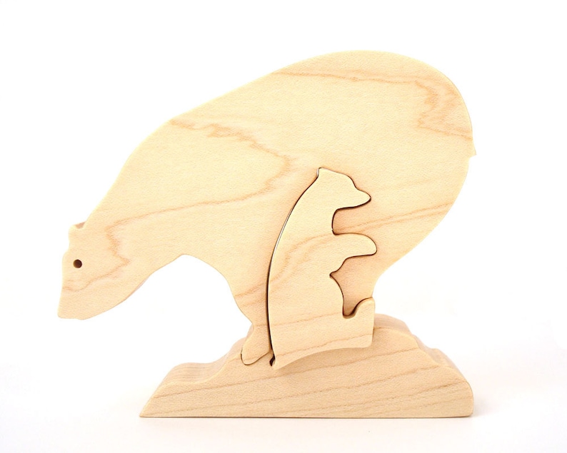 Wood Polar Bear Puzzle Wooden Stand Up Puzzle Christmas Decoration Hand Cut Scroll Saw image 1
