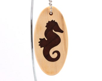 Seahorse Key Chain, Wood Scroll Saw Seahorse Key Fob, Sea Animal Key Ring, Seahorse Accessories, Walnut
