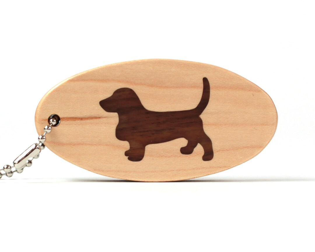 Basset Hound Key Chain, Scroll Saw Wood Dog Breed Key Ring, Hound Dog