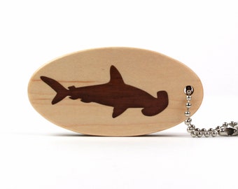 Hammerhead Shark Key Chain,  Scroll Saw Wood Shark Key Ring, Beach Accessories, Nautical Key Fob, Ocean Animal Keychain, Walnut