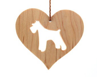 Schnauzer Ornament, Heart Shaped Dog Silhouette Christmas Decoration, Dog Breed Ornament, Pet Memorial, Maple