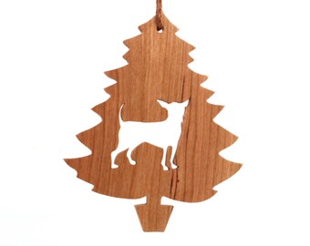 Chihuahua Ornament, Wood Christmas Tree Dog Silhouette Pet Ornament, Dog Breed Christmas Decoration, Cherry