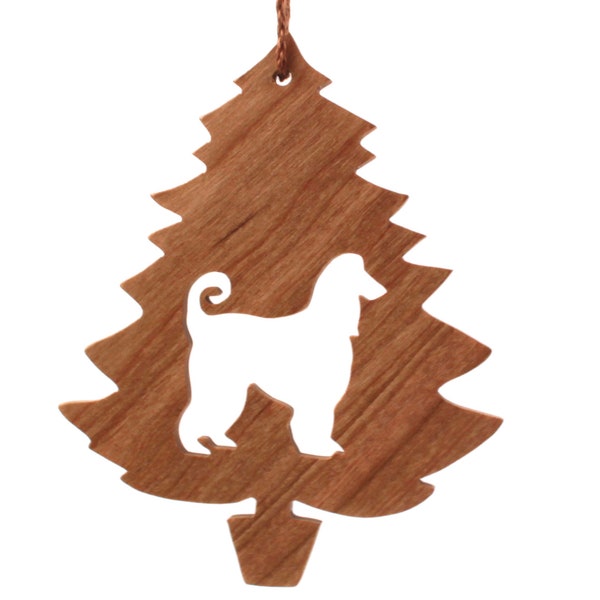 Wood Afghan Hound Dog Ornament, Wooden Christmas Tree Silhouette, Pet Memorial Decoration, Hand Cut Cherry