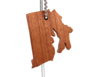 Wooden Rhode Island Key Chain Silhouette USA State Key Ring Outline Rhose Island Key Fob Cherry