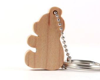 Teddy Bear Silhouette Key Chain, Wood Scroll Saw Outline Country Key Ring, Teddy Key Fob, Maple