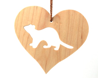 Wooden Ferret Ornament, Heart Shaped Ferret Christmas Decoration, Pet Memorial, Maple