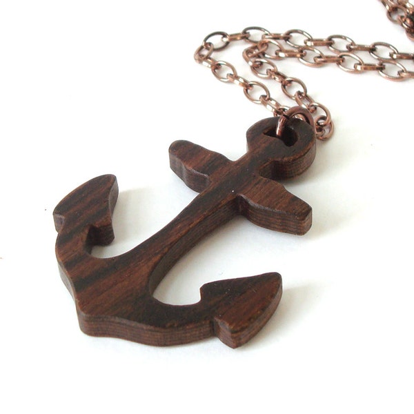 Rustikale Anker Halskette Dekupiersäge Holz Anhänger nautische Strand Schmuck Christian Symbol Hand geschliffen