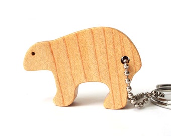 Polar Bear Key Chain Wood Scroll Saw Outline Animal Silhouette Keychain Key Ring Maple