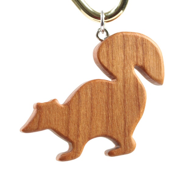 Wooden Skunk Pendant Necklace, Skunk Jewelry, Woodland Animal Necklace, Wildlife Pendant, Cherry