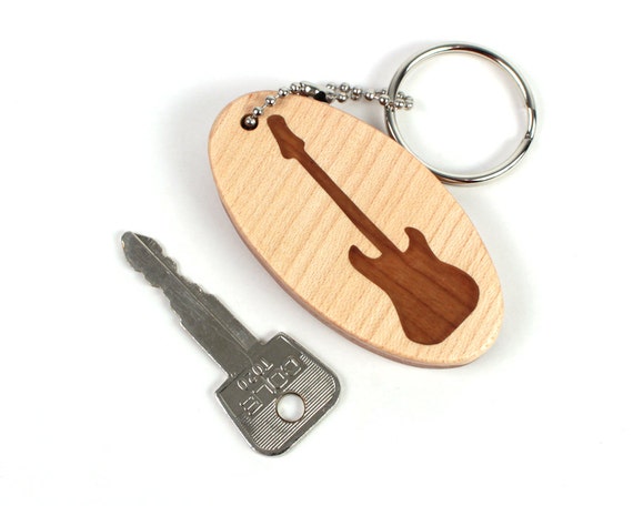 Guitare électrique porte-clés, porte-clés de bois scie à