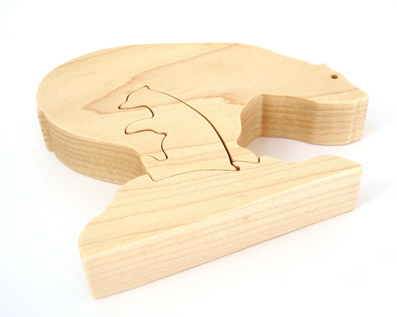 Wood Polar Bear Puzzle Wooden Stand Up Puzzle Christmas Decoration Hand Cut Scroll Saw image 3