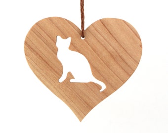 Wood Cat Ornament, Wooden Heart Shaped Pet Ornament, Christmas Cat Decoration, Pet Loss Memorial, Maple