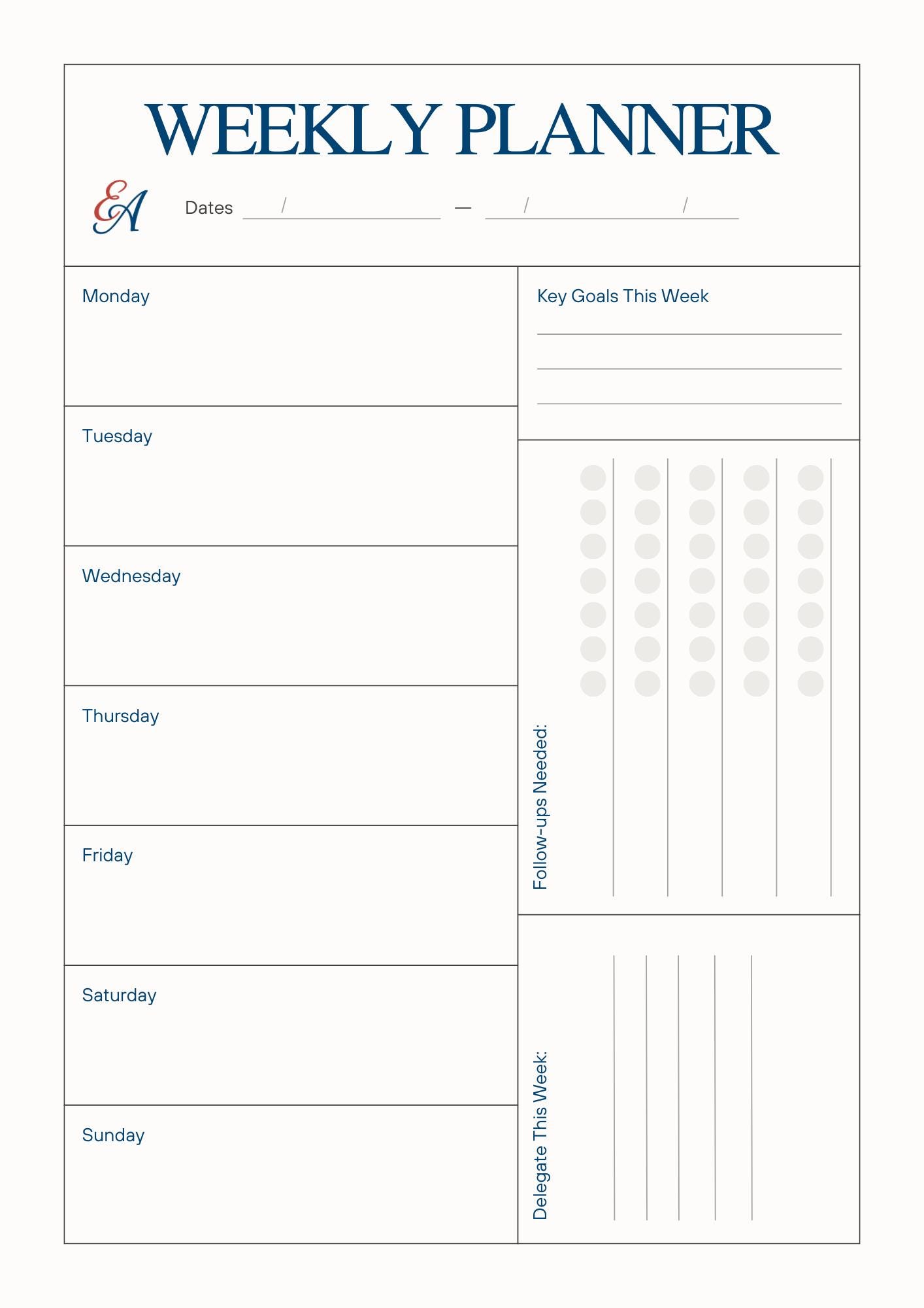 Executive Weekly Dashboard | Executive Assistant Organizer | Delegate ...