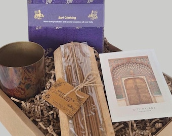 Indian Inspired Gift Set – Handmade Décor, Incense, Sari Notebook