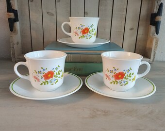 Corelle Wildflower - Coffee Cups - Teacup - Small Mugs & Saucers - Set of 3