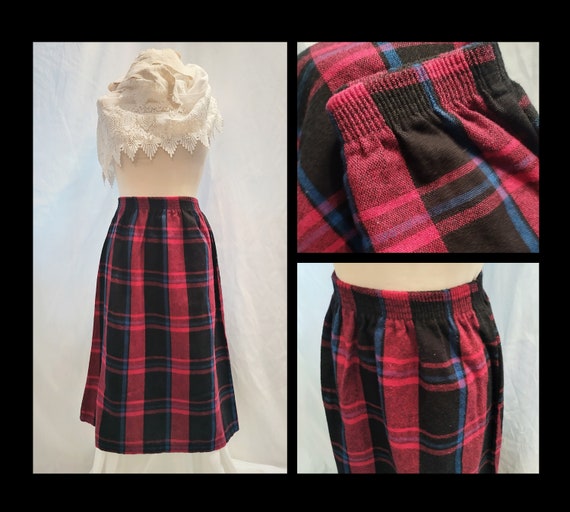 80s Tartan Plaid Vintage Skirt - Fuchsia Pink Bla… - image 1