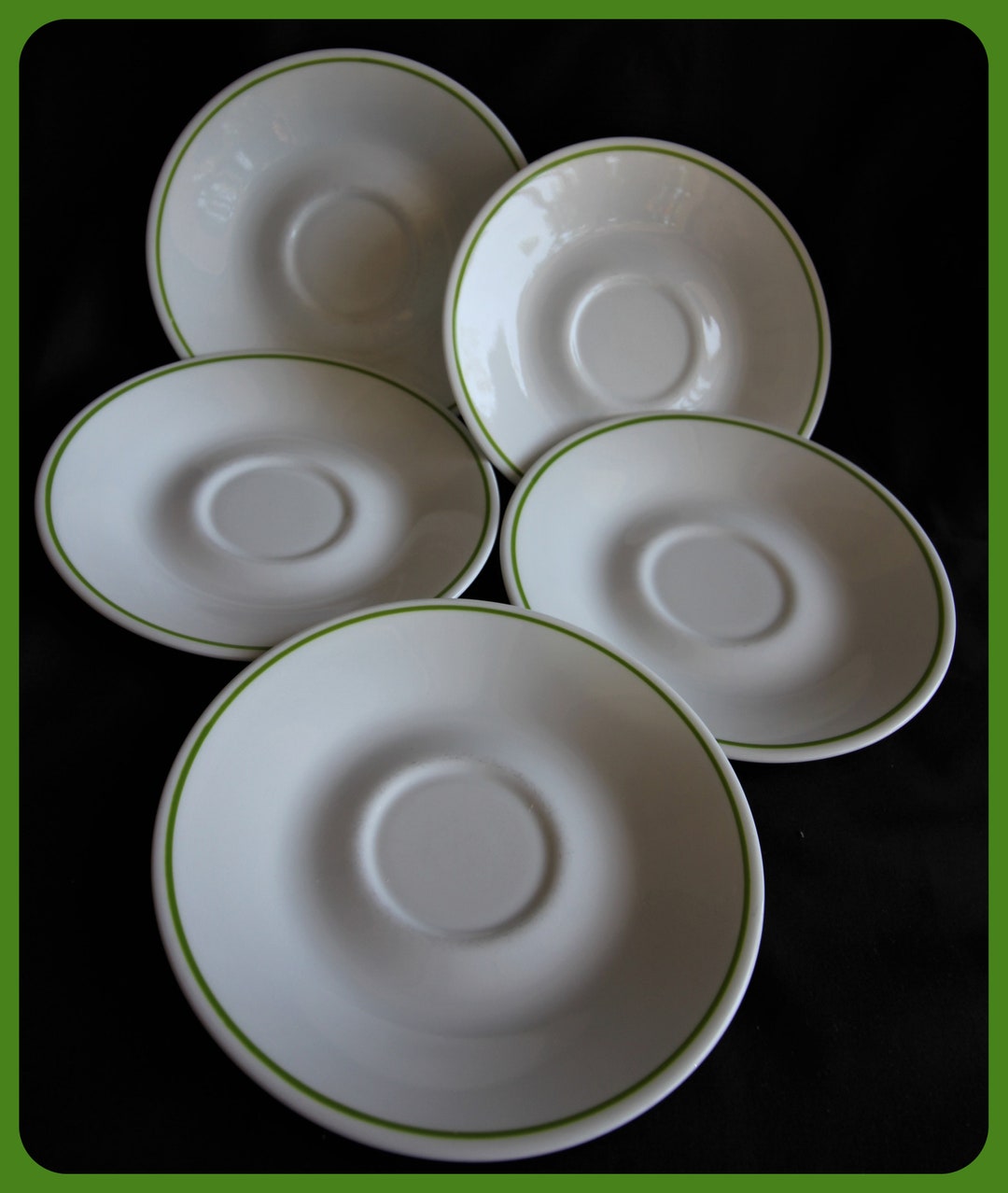 White W/ Green Rim Vintage Corelle Meadows or Wildflower SAUCERS for