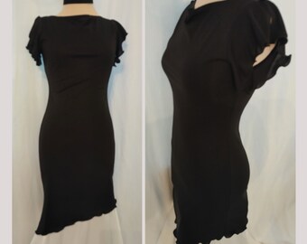 Vintage 90s Little Black Dress - Koji Yohji - Asymmetrical Hem with Flutter Sleeves